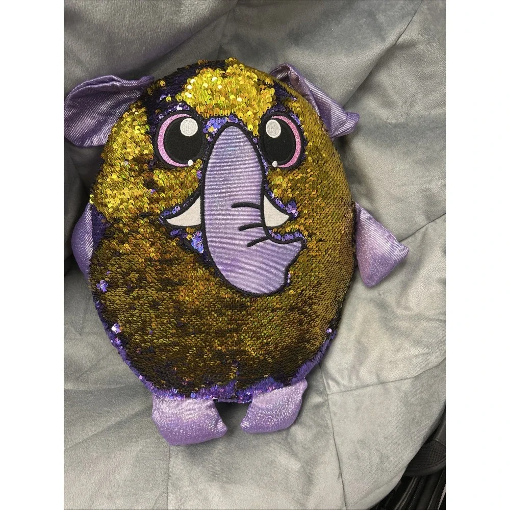 Shimmeez Large Elephant Reversible Sequin Plush Pet Purple Gold 16